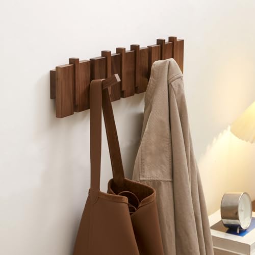 QUELLANCE Wood Coat Rack Wall Mount, Coat Hooks Hanger Wall Mounted, Heavy Duty Wall Coat Rack with 8 Hooks for Hanging Coats/Keys/Hats/Robe&Towels/Plants/Bags, Walnut - Image 5