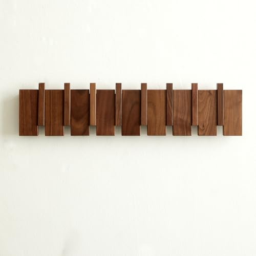 QUELLANCE Wood Coat Rack Wall Mount, Coat Hooks Hanger Wall Mounted, Heavy Duty Wall Coat Rack with 8 Hooks for Hanging Coats/Keys/Hats/Robe&Towels/Plants/Bags, Walnut - Image 1
