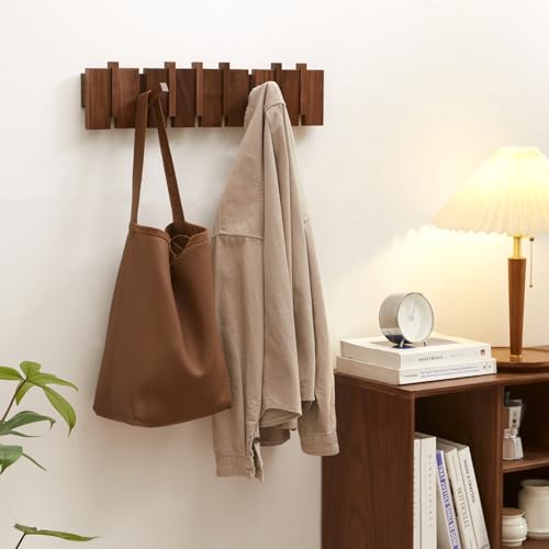 QUELLANCE Wood Coat Rack Wall Mount, Coat Hooks Hanger Wall Mounted, Heavy Duty Wall Coat Rack with 8 Hooks for Hanging Coats/Keys/Hats/Robe&Towels/Plants/Bags, Walnut - Image 4