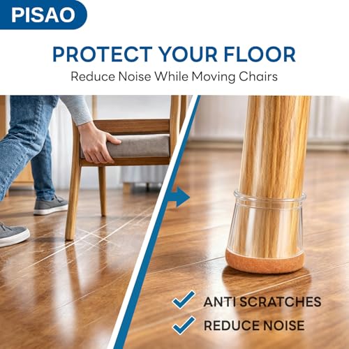 PISAO 24 Pcs Chair Leg Floor Protectors PISAO Silicone Chair Leg Protectors Caps Covers for Hardwood Floors Furniture Pads Sliders with Wrapped Felt Bottom Large Fit119157 - Image 3