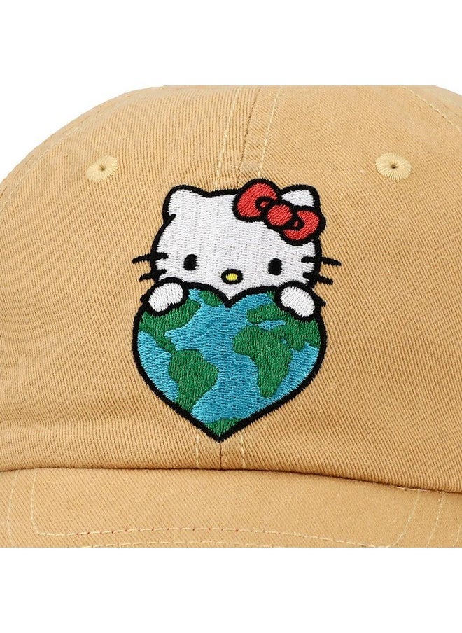 Bioworld - Hello Kitty Embroidered Canvas Cotton Twill Dad Hat Brown - Image 1