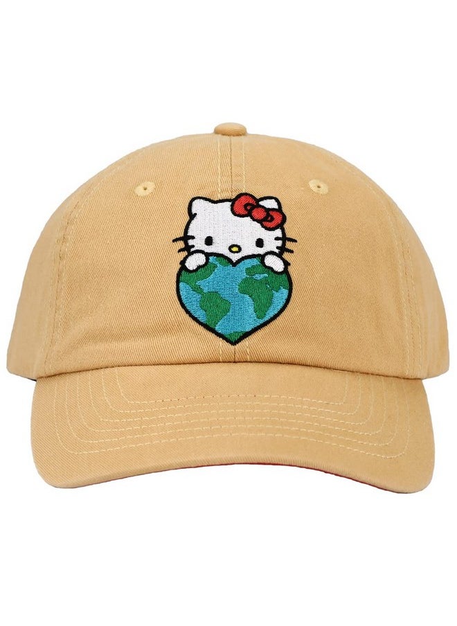 Bioworld - Hello Kitty Embroidered Canvas Cotton Twill Dad Hat Brown - Image 1