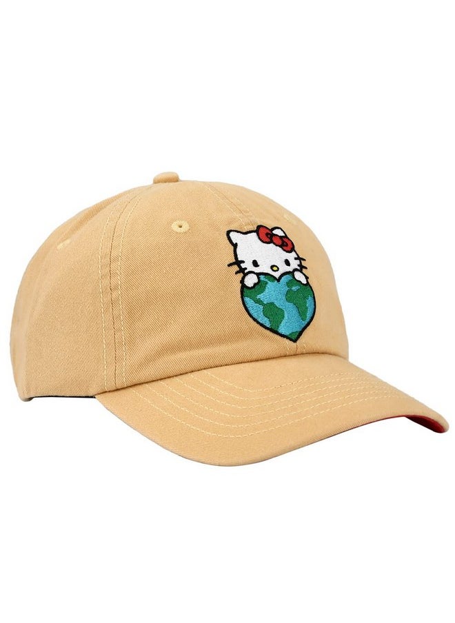Bioworld - Hello Kitty Embroidered Canvas Cotton Twill Dad Hat Brown - Image 1