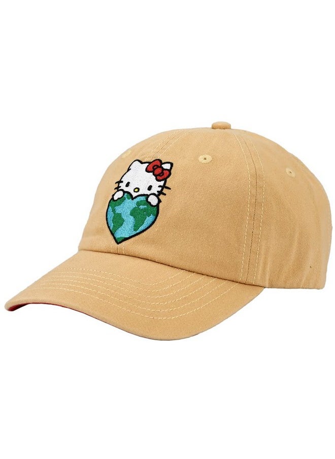 Bioworld - Hello Kitty Embroidered Canvas Cotton Twill Dad Hat Brown - Image 1