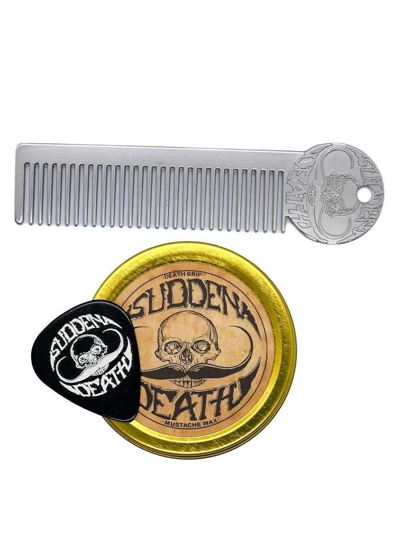 THE VINTAGE GROOMING CO. - Mustache Wax Strong Hold Sudden Death 1 oz Tin & Platinum Death Grip Mustache Comb Mens Combo Kit - Grooming For Men Handlebar Moustache & Beard Wax Styling - Image 1