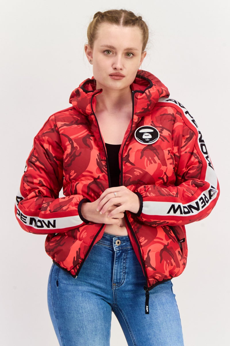 Aape By A Bathing Ape Women Camouflage Puffer Jacket, Red Combo  - Image 1