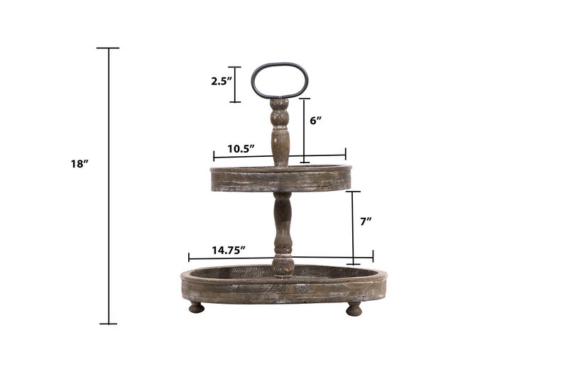 Creative Co-op Distressed Brown Wood 2-Tier Tray with Metal Handle - Image 2