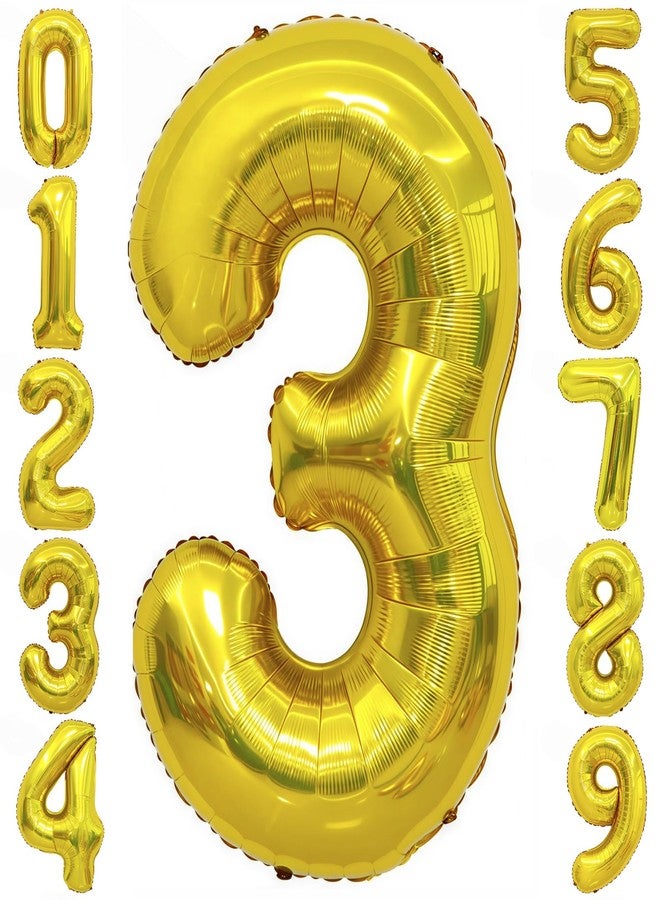 BBPOOL Gold 3 Balloon Number,40 Inch Number 3 Balloon Large Gold 3 Foil Mylar Helium Balloon for Birthday Party Decorations - Image 1