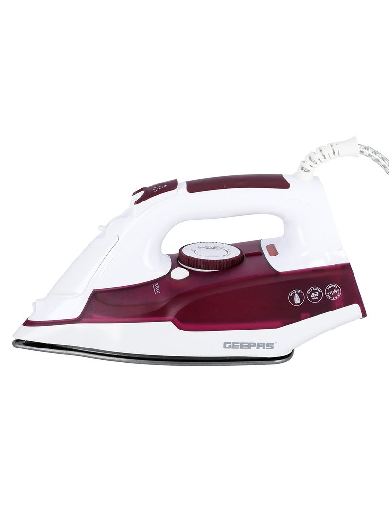 GEEPAS Steam Iron With Non-Stick Soleplate, Powerful Steam, Effortless Wrinkle Removal 240 ml 2400 W GSI7809 Maroon & White - Image 2