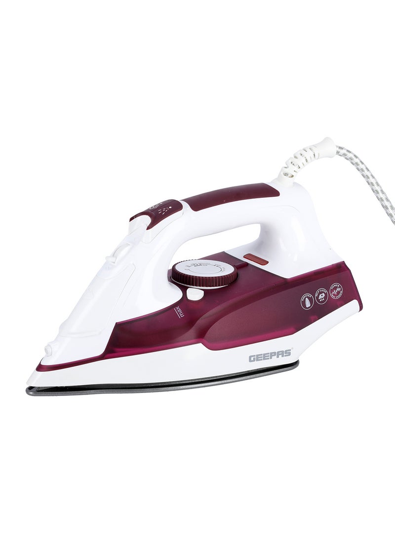 GEEPAS Steam Iron With Non-Stick Soleplate, Powerful Steam, Effortless Wrinkle Removal 240 ml 2400 W GSI7809 Maroon & White - Image 1