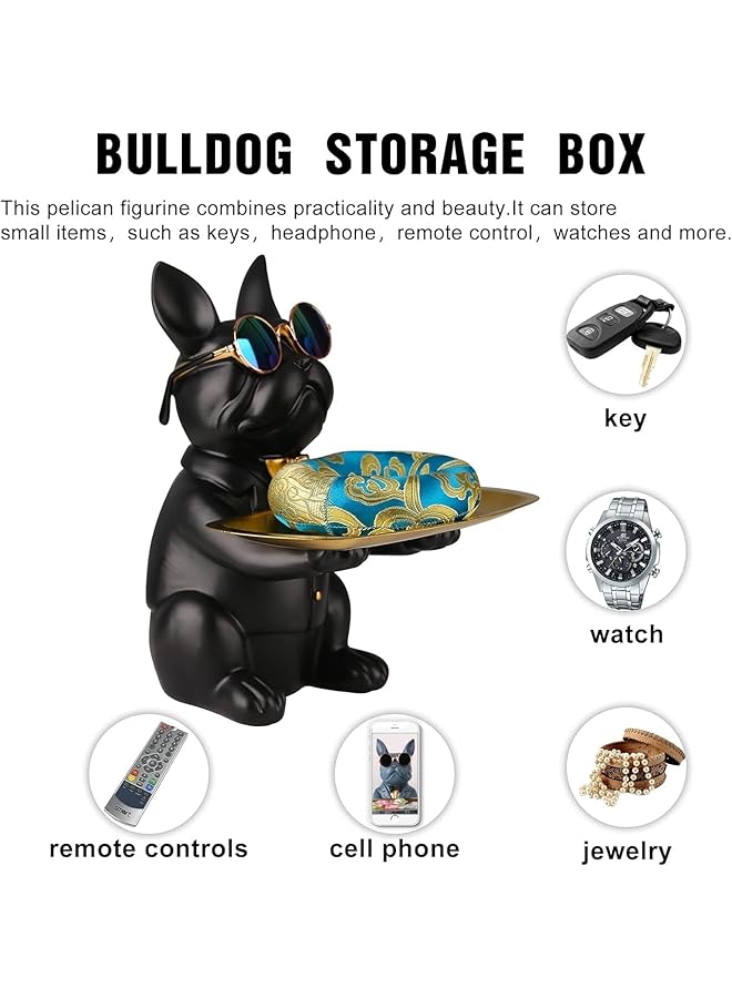 erorex Resin Bulldog Tray Statue Storage Key Holder Candy Jewelry Earrings Tray Piggy Bank Tray Suitable For Home Decor Modern Animal Sculpture Table Decor Black  - Image 3