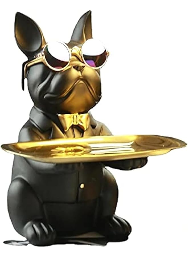 erorex Resin Bulldog Tray Statue Storage Key Holder Candy Jewelry Earrings Tray Piggy Bank Tray Suitable For Home Decor Modern Animal Sculpture Table Decor Black  - Image 1