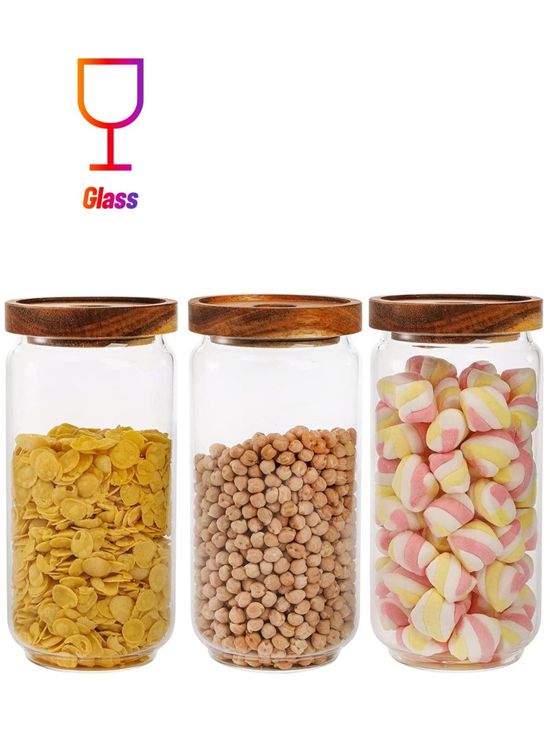 GGEROU Airtight Glass Storage Jar with Acacia Wood Air-tight Lid ,3 Pack Borosilicate Glass Kitchen Canisters 1000ml  - Image 1
