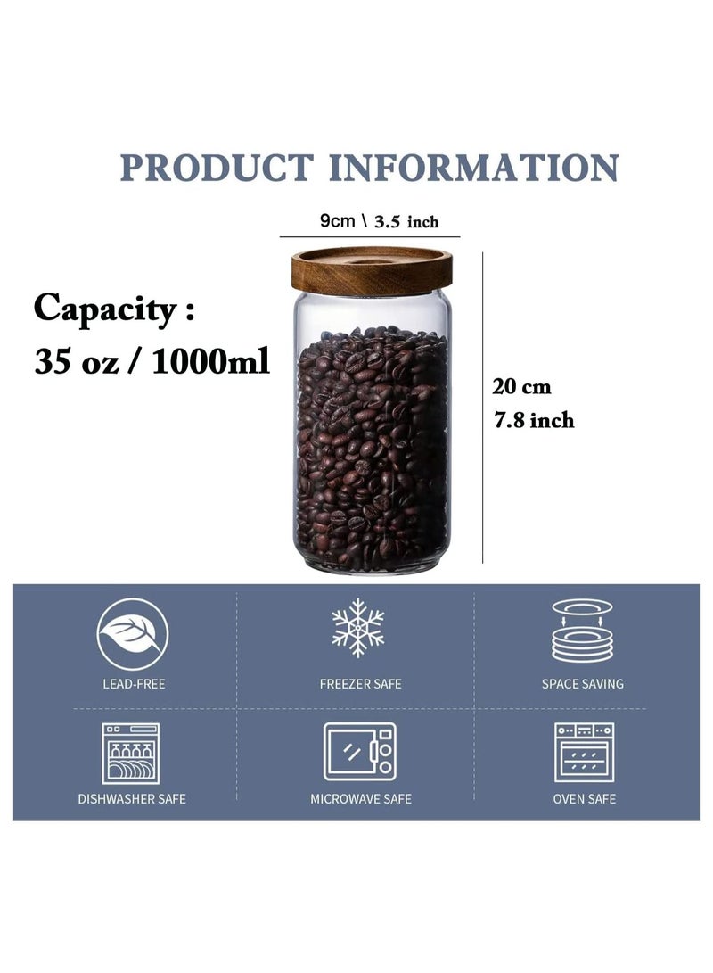 GGEROU Airtight Glass Storage Jar with Acacia Wood Air-tight Lid ,3 Pack Borosilicate Glass Kitchen Canisters 1000ml  - Image 2