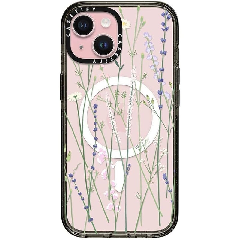 Casetify Impact Case for iPhone 15 【8.2ft 4X Military Grade Drop Protection/Compatible with Magsafe】 - Gigi Garden Florals - Clear Black