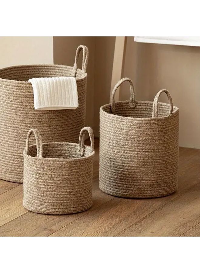 Khaki Foldable Cotton Rope Laundry Basket Small Size 25x20 Round Woven Clothes Hamper Storage Organizer - Image 4