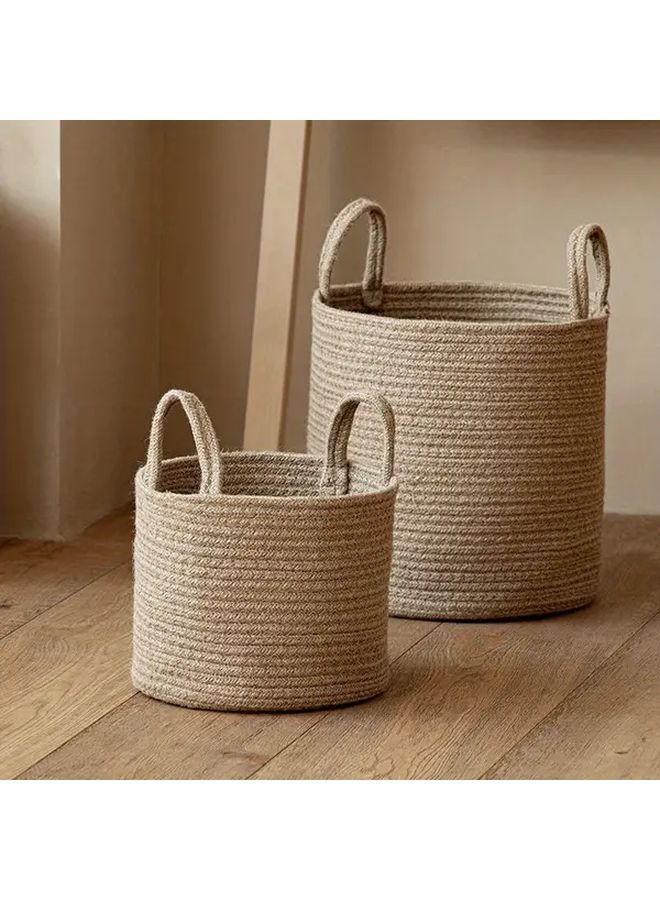 Khaki Foldable Cotton Rope Laundry Basket Small Size 25x20 Round Woven Clothes Hamper Storage Organizer - Image 5