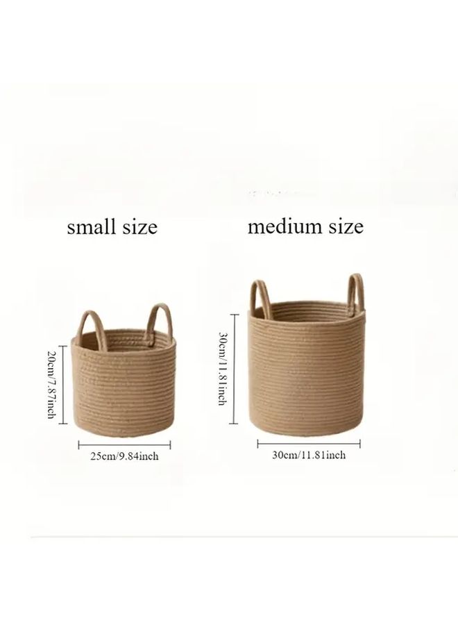 Khaki Foldable Cotton Rope Laundry Basket Small Size 25x20 Round Woven Clothes Hamper Storage Organizer - Image 3