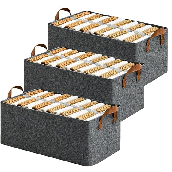 Khanak KHANAK 3PCS Clothes Organiser For Wardrobe Storage Shirt Pant Cupboard Drawer Organizer Wardrobe Organizer Storage Almirah Gray 3 PCS - Image 1