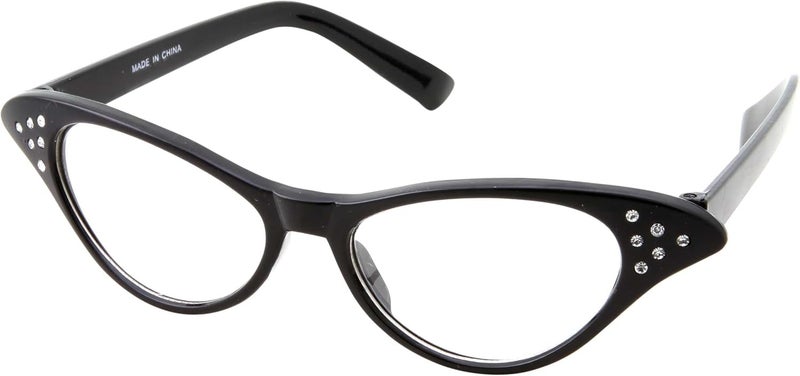 grinderPUNCH 50s Womens Costume Cat Eye Glasses Adult Size with Rhinestone - Image 1