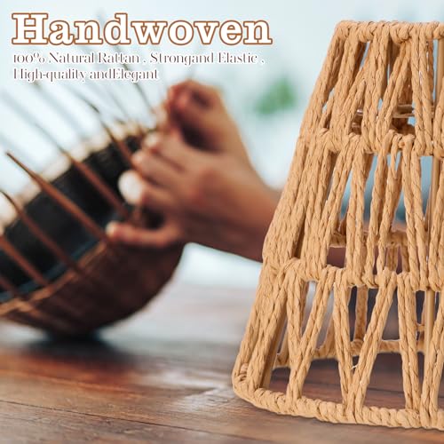 Tujoe 6 Pcs Small Rattan Bell Lamp Shade Boho Handwoven Barrel Rattan Chandelier Shades Replacement for Table Floor Lamp Pendant Light Fixtures, 5.5" H x 5.9" D, 2.76" Fitter - Image 3