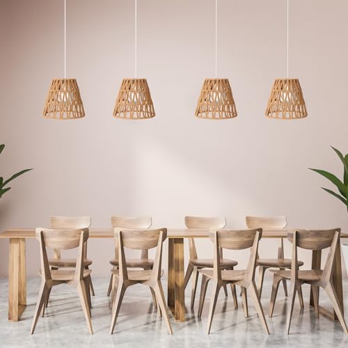 Tujoe 6 Pcs Small Rattan Bell Lamp Shade Boho Handwoven Barrel Rattan Chandelier Shades Replacement for Table Floor Lamp Pendant Light Fixtures, 5.5" H x 5.9" D, 2.76" Fitter - Image 5