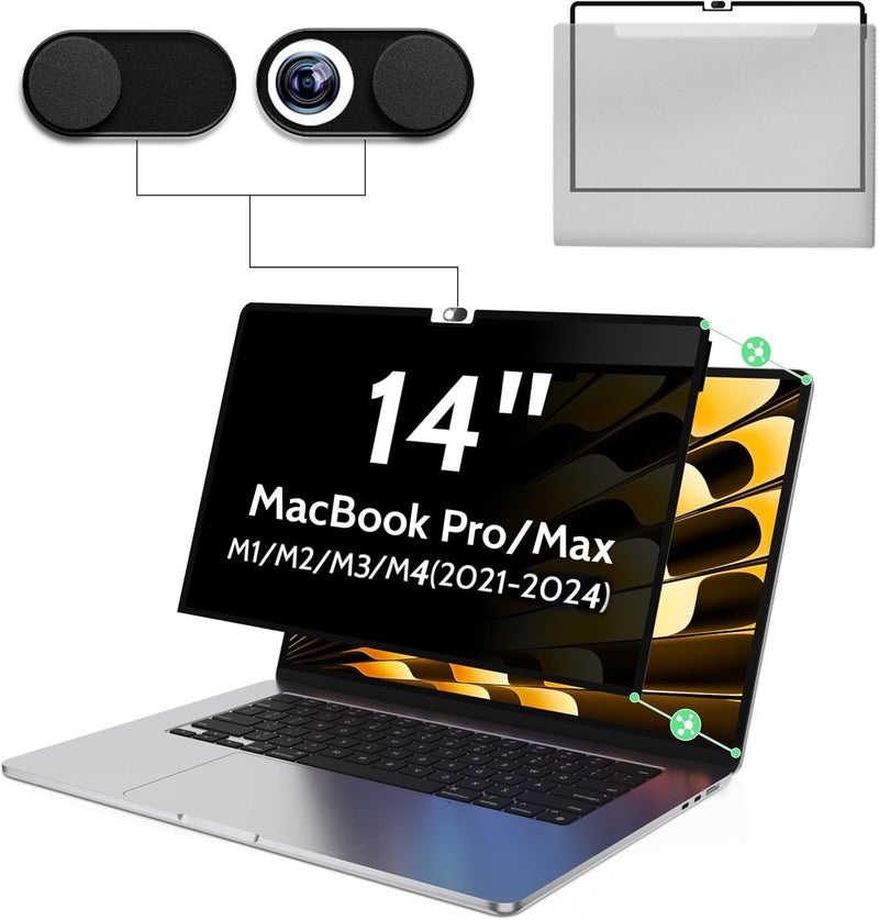 Mao Yeye Privacy Screen for MacBook Pro 14 Inch M1/M2/M3/M4/M5(2021-2025)--A3434 A2918 A2992 A2442 A2779,Anti Blue Light Glare Filter Removable Computer Protector, Monitor Shield Laptop Film With Camera Cover - Image 1