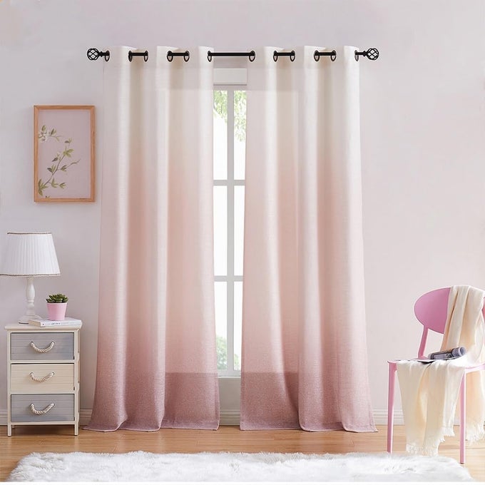 OMBRE WINDOW CURTAIN PANEL LINEN GRADIENT PRINT ON RAYON BLEND FABRIC DRAPERY TREATMENTS FOR LIVING ROOMBEDROOM CREAM WHITE TO PINK DUST ROSE 40 X 84 SET OF 2