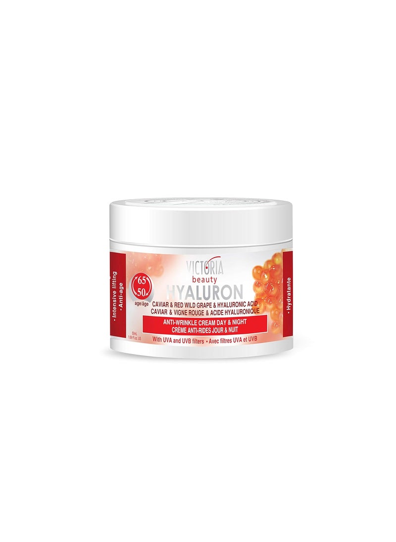 Victoria Beauty - Hyaluron Retinol Caviar and RedGrape AntiWrinkle Lifting Day and Night Cream  AntiAging Face Moisturizer with Hyaluronic Acid fo Ages 50 to 65 50ml - Image 1