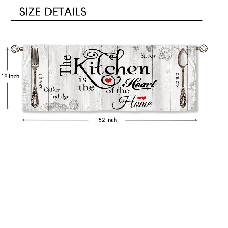 Vintage spoon Fork printing curtain head country style wood check short curtain (single piece) White - Image 2
