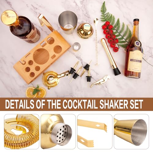 JNWINOG 12Pcs-Cocktail Shaker Set Stainless Steel Bartending Kit 18.6oz Cocktail Bar Set Cocktail Mix Drink Making Kit Professional Bar and Home Drink Bar Tools for Bartender(Gold, 12Pcs) - Image 3