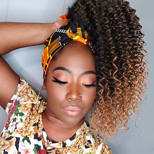 Vigorous Ponytail Extension 14Inch Drawstring Ponytail for Black Women Short Fluffy Afro Kinky Curly Pony Tails Hair Extensions (1B/30#) - Image 1
