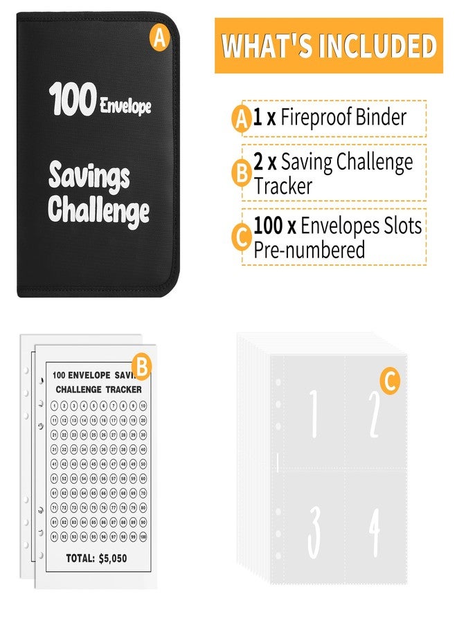 JUNDUN 100 Envelopes Money Saving Challenge，Fireproof Savings Challenges Book with Envelopes,Saving Challenge Binder with Zipper,Easy and Fun Way to Save $5,050 - Image 3