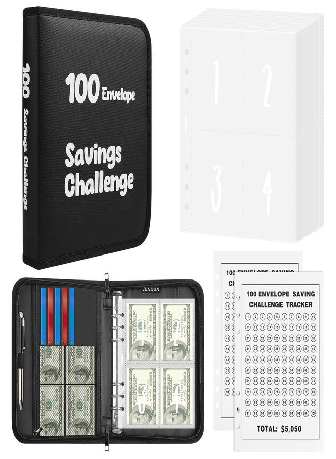 JUNDUN 100 Envelopes Money Saving Challenge，Fireproof Savings Challenges Book with Envelopes,Saving Challenge Binder with Zipper,Easy and Fun Way to Save $5,050 - Image 1