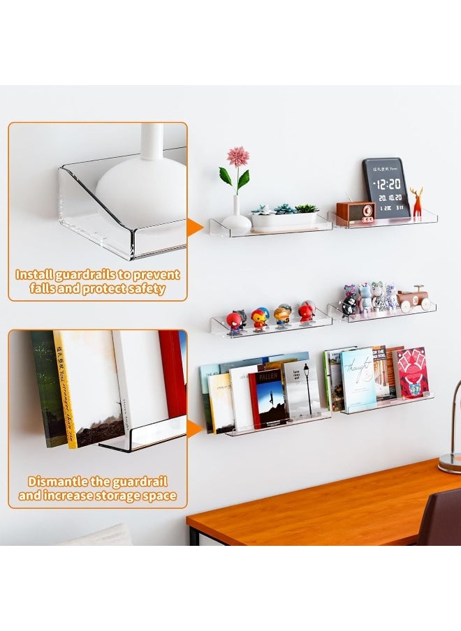 Horoof Home Horoof Home® 8-Pack Clear Acrylic Floating Shelves, 37.5x10.5x5 cm, Wall-Mounted Display Shelf for Bedroom, Bathroom, Living Room & Office  - Image 4