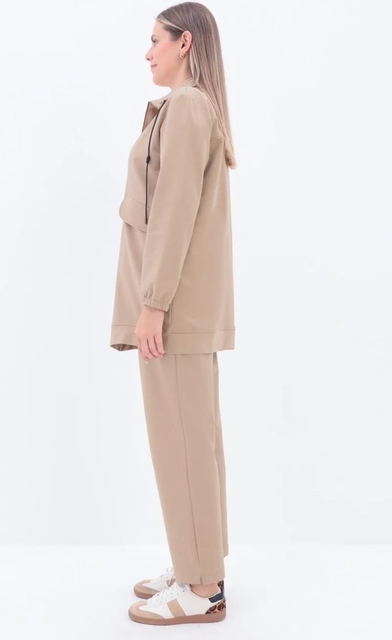 Allday Beige-Corded Flap Pocket Tracksuit Set