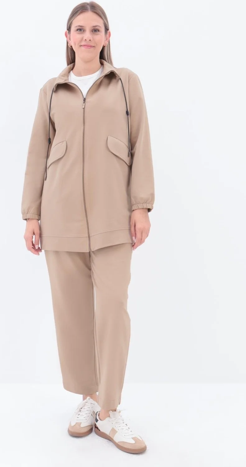 Allday Beige-Corded Flap Pocket Tracksuit Set