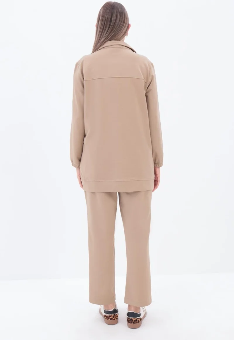 Allday Beige-Corded Flap Pocket Tracksuit Set