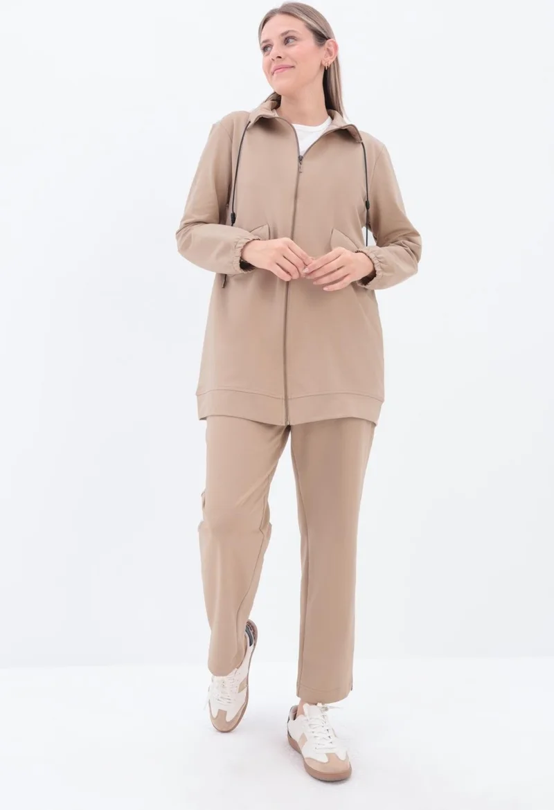 Allday Beige-Corded Flap Pocket Tracksuit Set