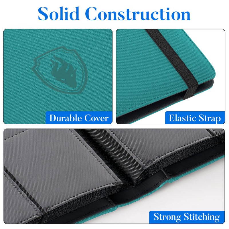 Fabmaker Premium 9 Pocket Card Binder for 360 Cards, Fabmaker PU Cover Trading Card Binder, Sturdy Card Collection Album, Sleek Card Holder Folders for Game Cards & Sports Cards, Turquoise - Image 3