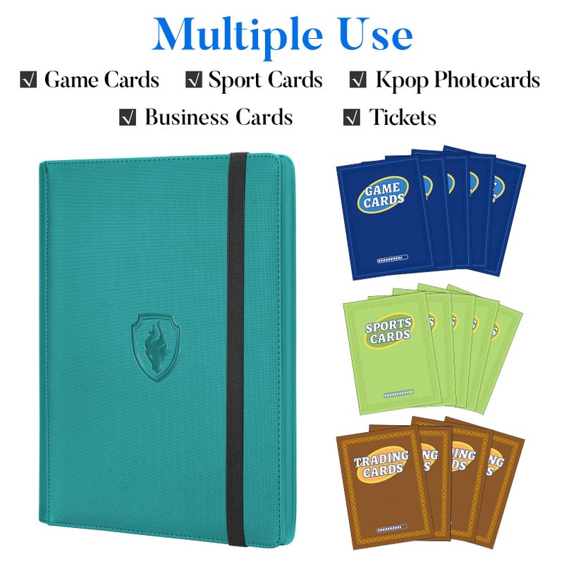 Fabmaker Premium 9 Pocket Card Binder for 360 Cards, Fabmaker PU Cover Trading Card Binder, Sturdy Card Collection Album, Sleek Card Holder Folders for Game Cards & Sports Cards, Turquoise - Image 2