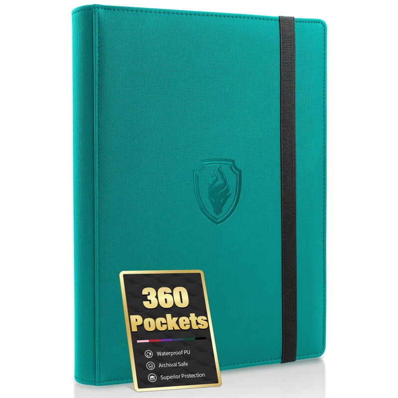 Fabmaker Premium 9 Pocket Card Binder for 360 Cards, Fabmaker PU Cover Trading Card Binder, Sturdy Card Collection Album, Sleek Card Holder Folders for Game Cards & Sports Cards, Turquoise - Image 1
