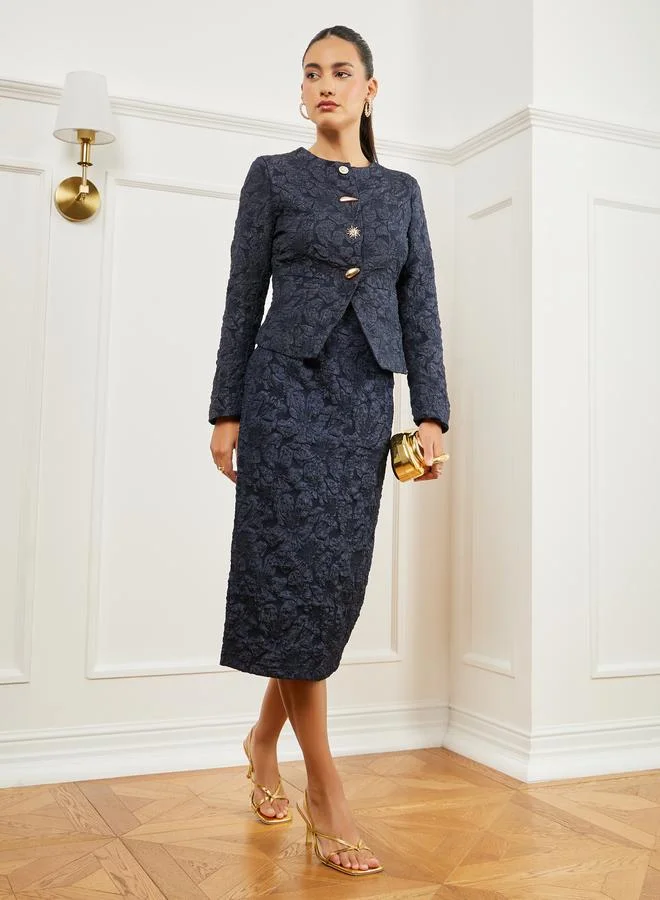 Black Jacquard Midi Skirt