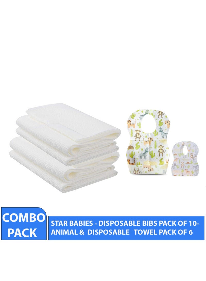 STAR BABiES Combo Pack Disposable Bibs Pack Of 10 With Disposable Towel Pack Of 6 Animal - Image 2