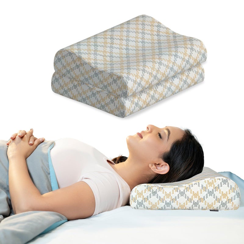 CareFoam وسائد فوم الذاكرة الجل البارد من كير فوم | وسادة عنق لتخفيف آلام الرقبة والكتف - وسادة سرير للنوم، دعم مريح، وسادة بغطاء قابل للغسل (مقاس قياسي (عبوة من 2)) - Image 1