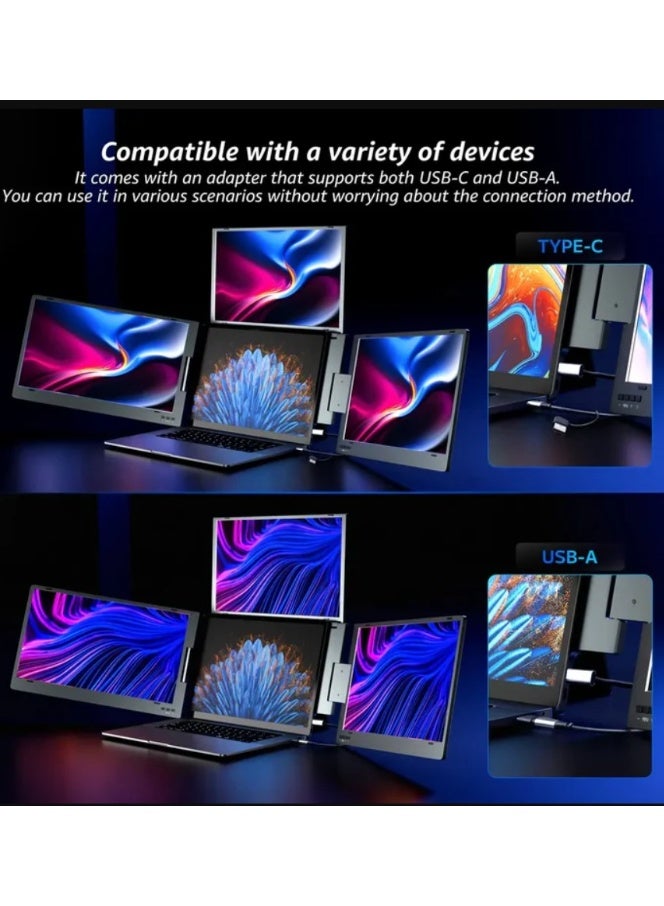 ڤي2كوم موسع شاشة لابتوب 15.6 بوصة بأربع شاشات مع ثلاث شاشات خارجية، FHD 1080P IPS، 350 نتس، USB-C/USB-A، شاشة محمولة للعمل المتعدد للأعمال، ثلاثية الشاشات، V2COM W3 - Image 3