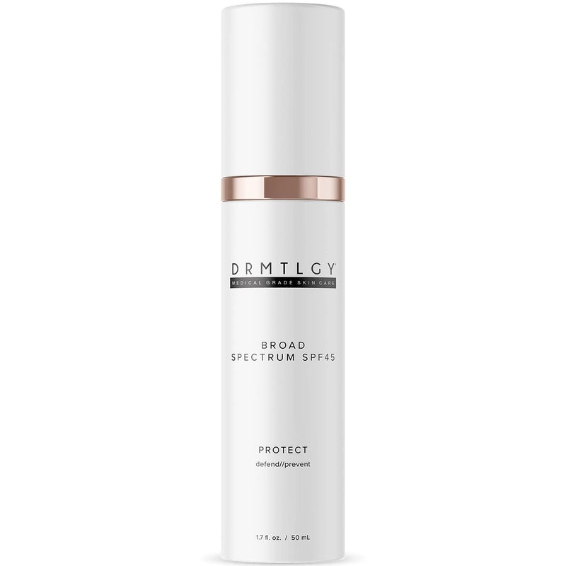واقي شمس DRMTLGY المضاد للشيخوخة للبشرة الواضحة SPF 45 خالي من الزيوت واقي شمس أكسيد الزنك مرطب للوجه للبشرة الحساسة والمعرضة لحب الشباب خفيف الوزن للعناية بالبشرة مؤهل لـ FSA HSA 17 أونصة