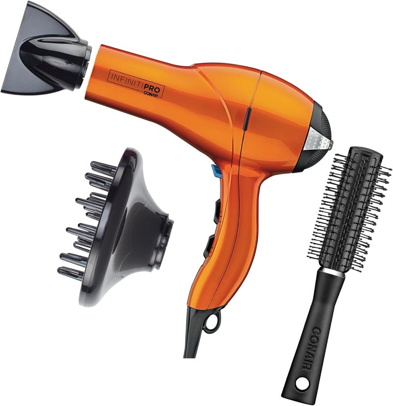 مجفف شعر INFINITIPRO من CONAIR مع موزع أداء صالون محرك AC مجفف هواء يشمل موزع مركز و فرشاة BlowOut إضافية برتقالي قد يختلف التعبئة والتغليف