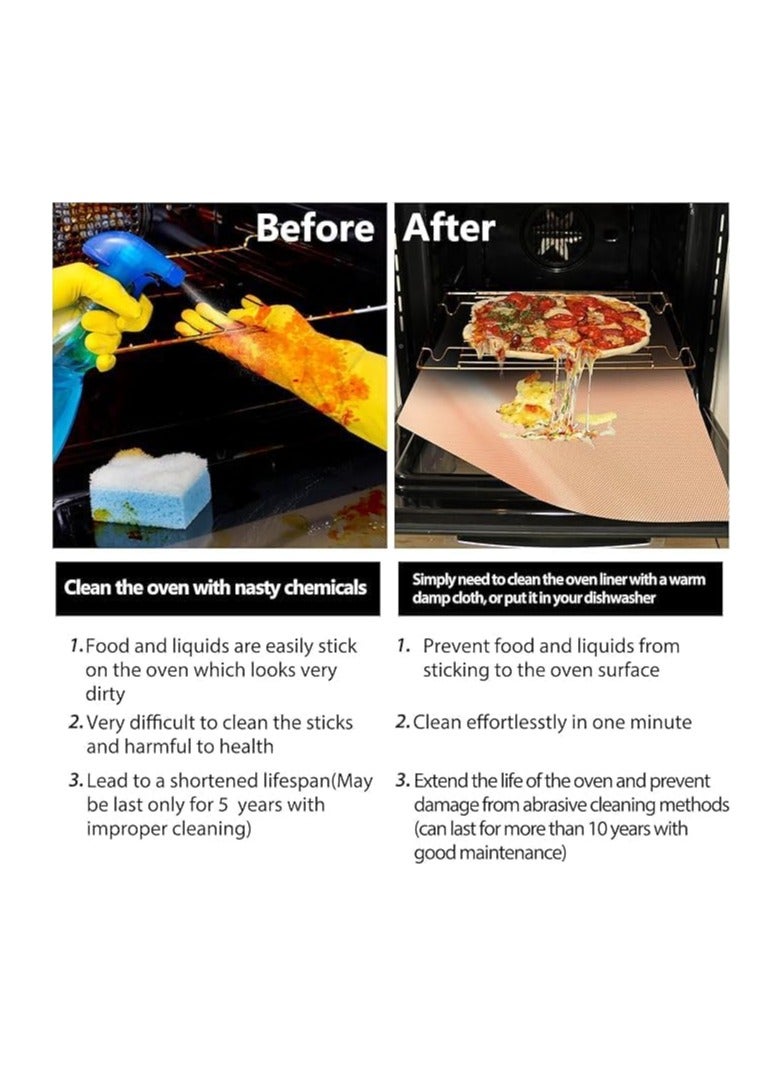 بطانات فرن نحاسية لقاع الفرن مقاس 33×40 سم شديدة التحمل وغير لاصقة وقابلة لاعادة الاستخدام وخالية من البيسفينول ايه وحمض بيرفلورو الاوكتانويك ومقاومة للحرارة حتى 260 درجة مئوية، قطعتين - Image 3