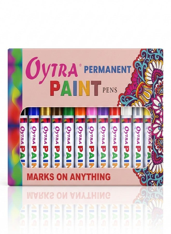 Oytra Permanent Paint Pens Waterproof 12 Colors/Set For Tyres Metal Rock Canvas Wood Paper Glass Ceramic Surfaces - Image 1